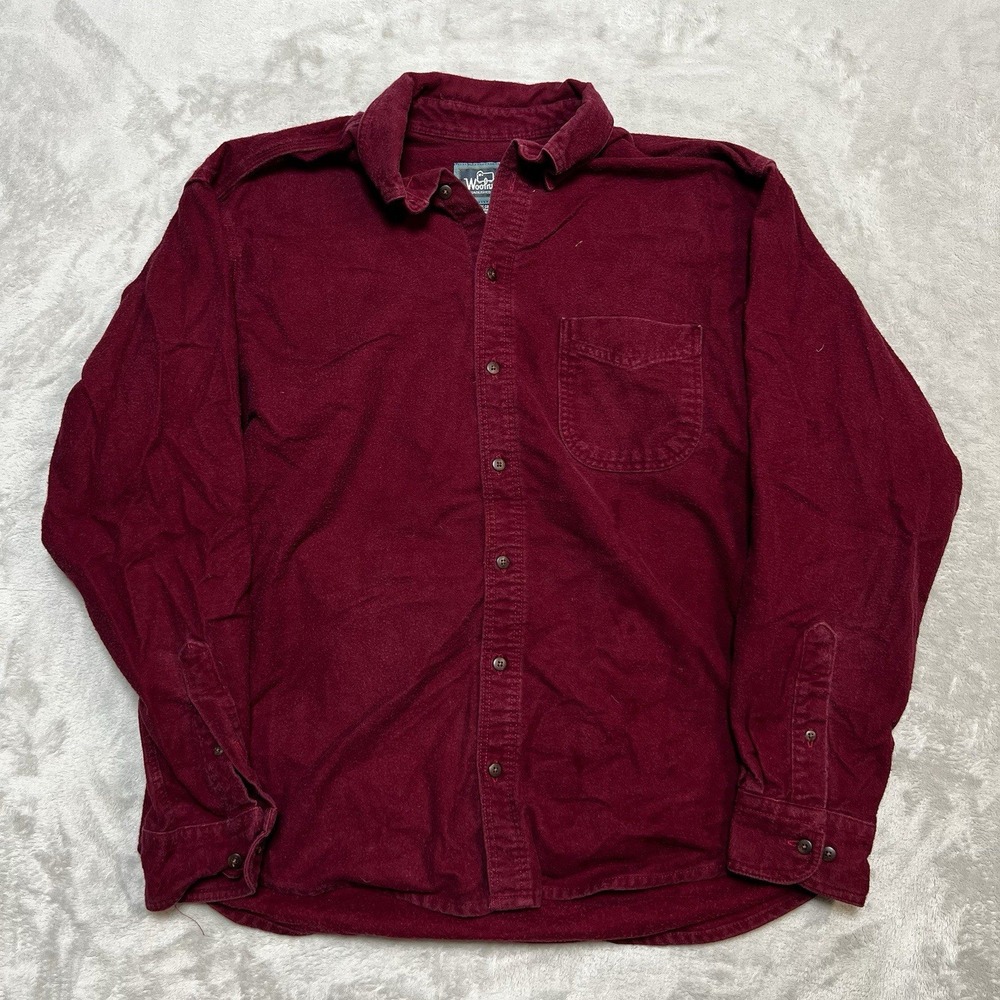 Woolrich Mens Large Maroon Solid Cotton Flannel Button Up Shirt Long Sleeve